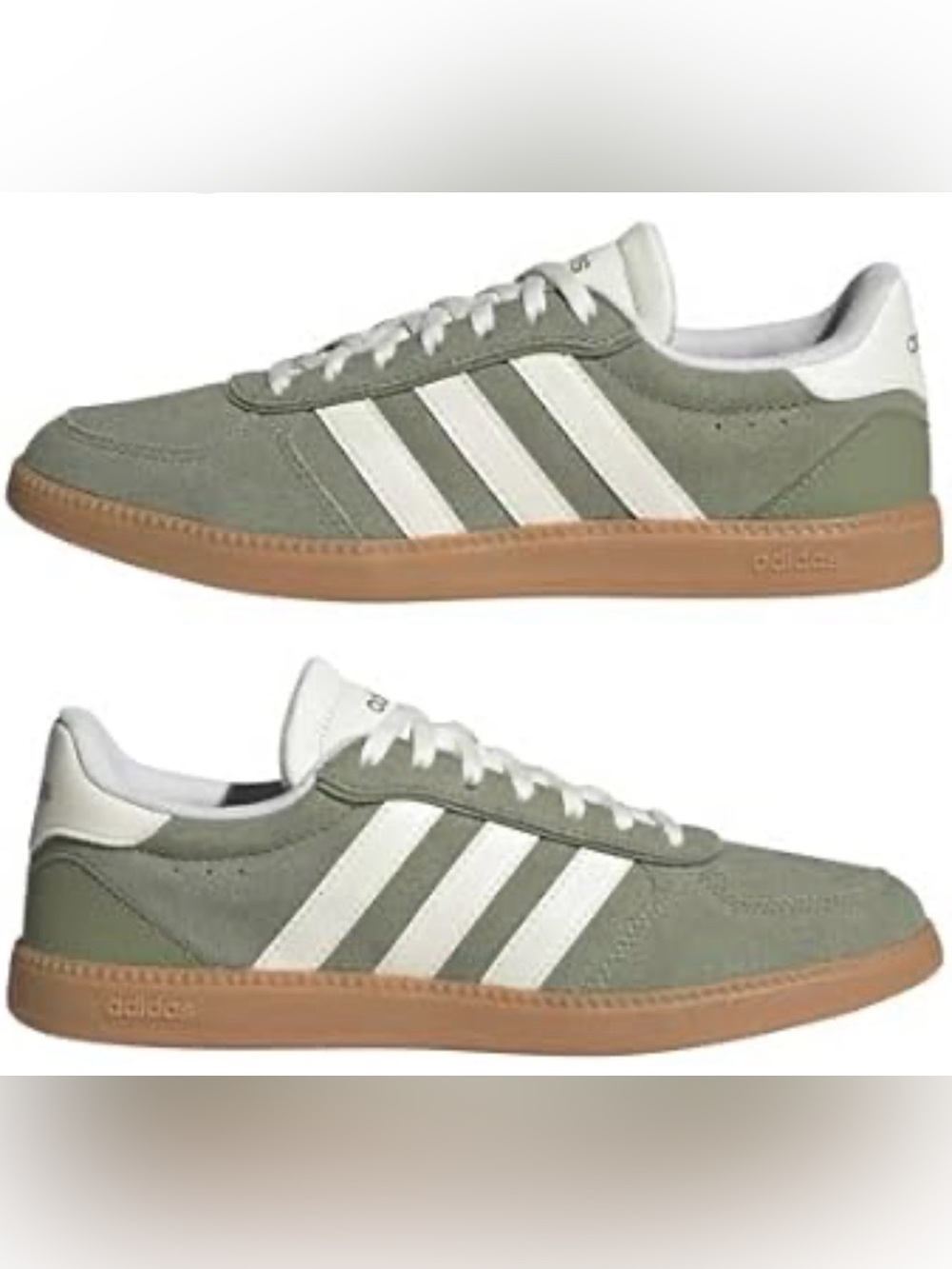 adidas Olive Green Suede Sneakers with White Stripes and Gum Sole - Picture 4 of 11